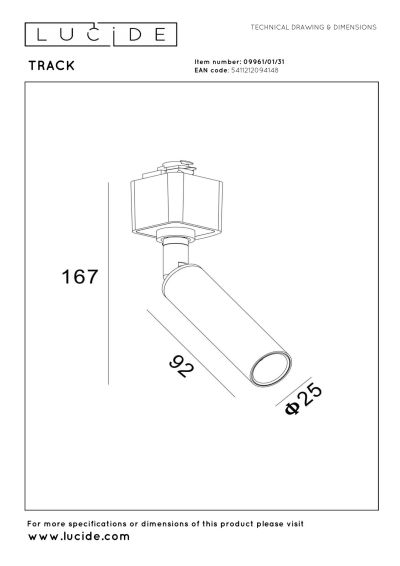 Lucide TRACK KEONI Track spot - 1-circuit Track lighting system - 1xG9- White(Extension)